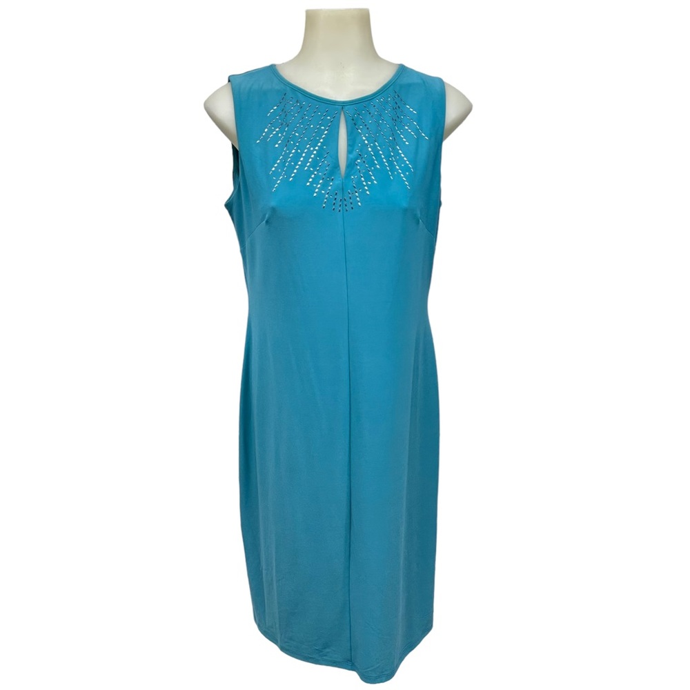 NINE WEST Dress Size 4 Blue Key Hole Sleeveless Lined Back Zipper Embell…